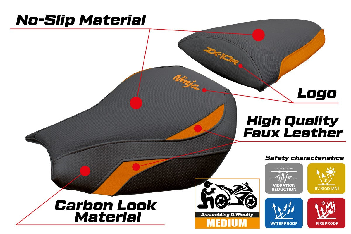 Kawasaki Ninja ZX 10 R 2006-2007 Seat Cover Tappezzeria Italia TPZ Orange Black