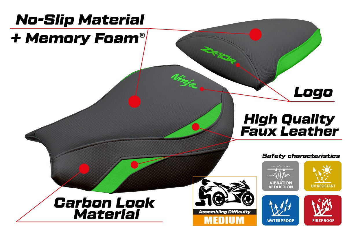 Kawasaki Ninja ZX 10 R 2006-2007 Seat Cover Tappezzeria Italia TPZ Comfort Green Black