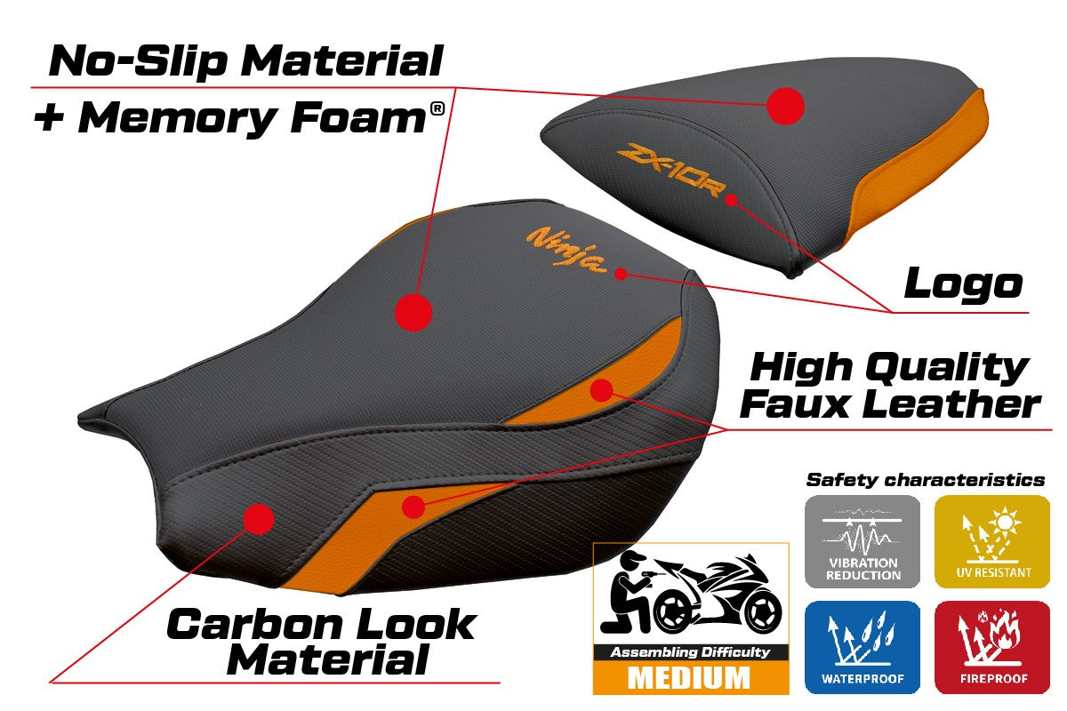 Kawasaki Ninja ZX 10 R 2006-2007 Seat Cover Tappezzeria Italia TPZ Comfort Orange Black