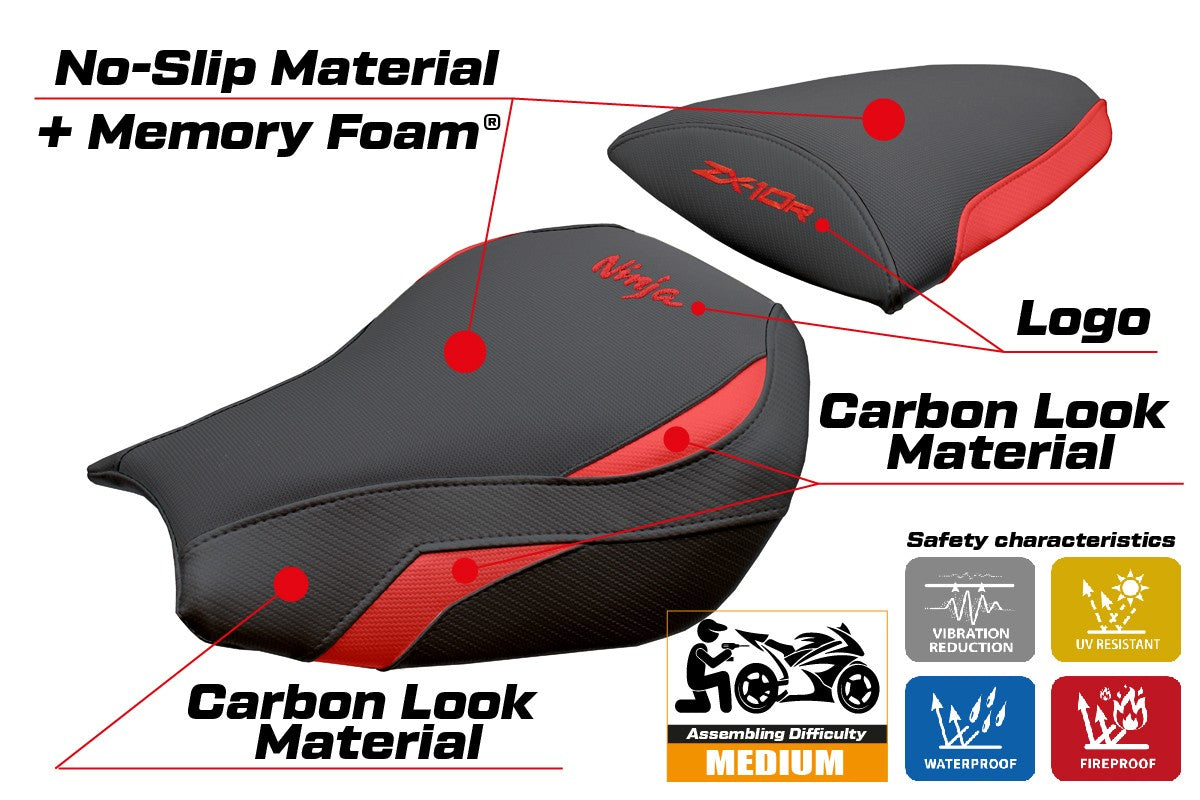 Funda de asiento Kawasaki Ninja ZX 10 R 2006-2007 Tappezzeria Italia TPZ Comfort Rojo Negro