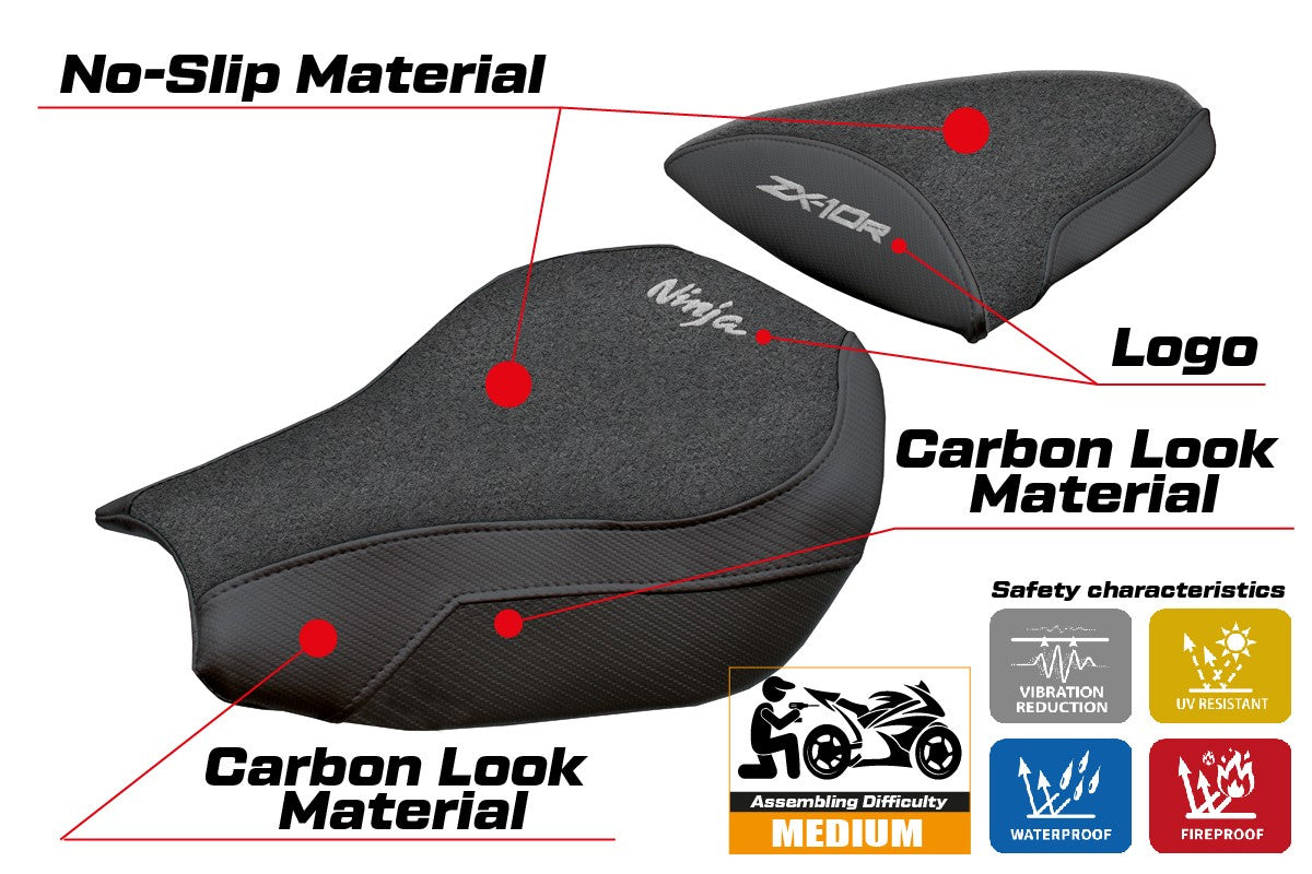 Funda de asiento Kawasaki Ninja ZX 10 R 2006-2007 Tappezzeria Italia TPZ Ultragrip Negro