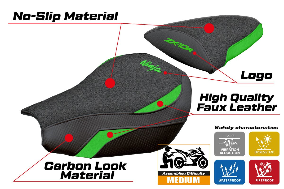 Kawasaki Ninja ZX 10 R 2006-2007 Seat Cover Tappezzeria Italia TPZ Ultragrip Green Black