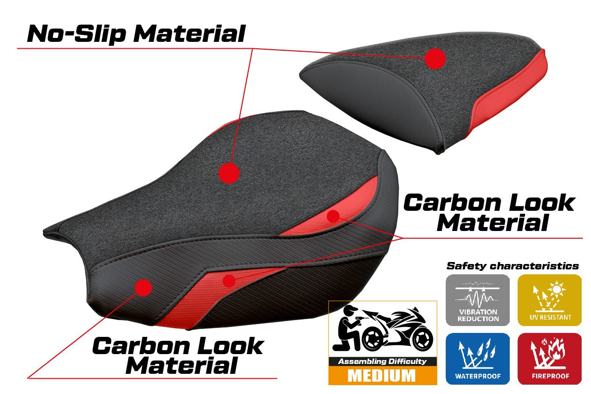 Funda de asiento Kawasaki Ninja ZX 10 R 2006-2007 Tappezzeria Italia TPZ Ultragrip Rojo Negro