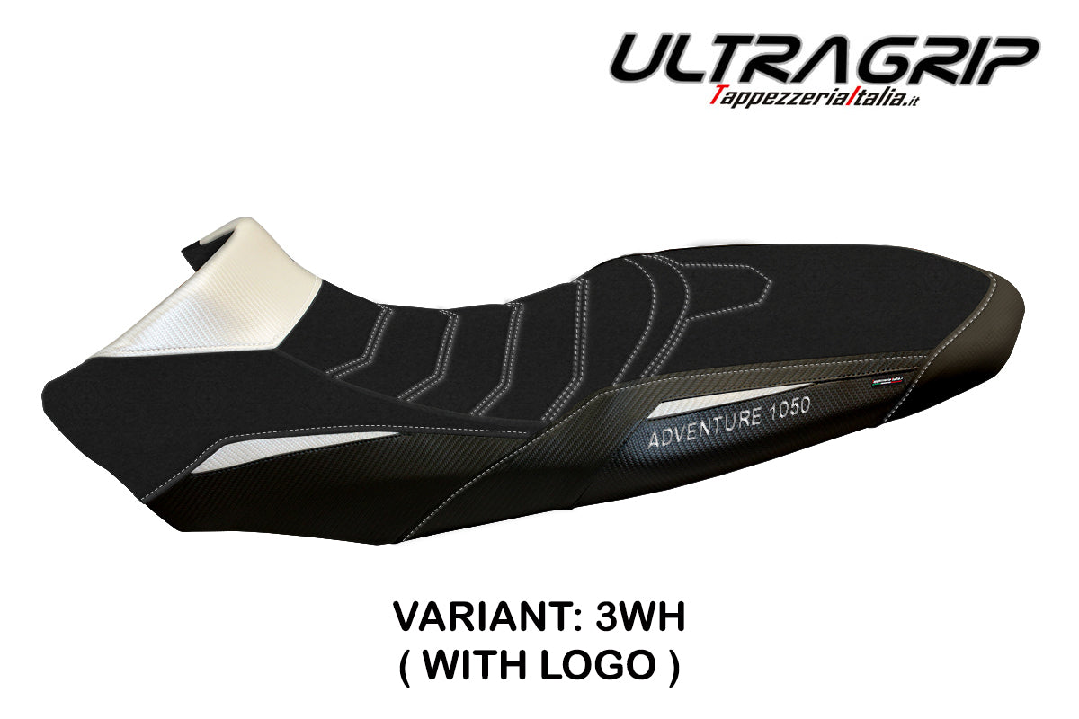 Funda de asiento KTM 1050 Adventure 2015-2016 Tappezzeria Italia TPZ Ultragrip en blanco y negro