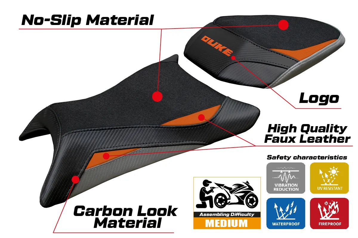 KTM 125 Duke 2024-2026 Seat Cover TPZ Italia Ultragrip Orange Grey Black