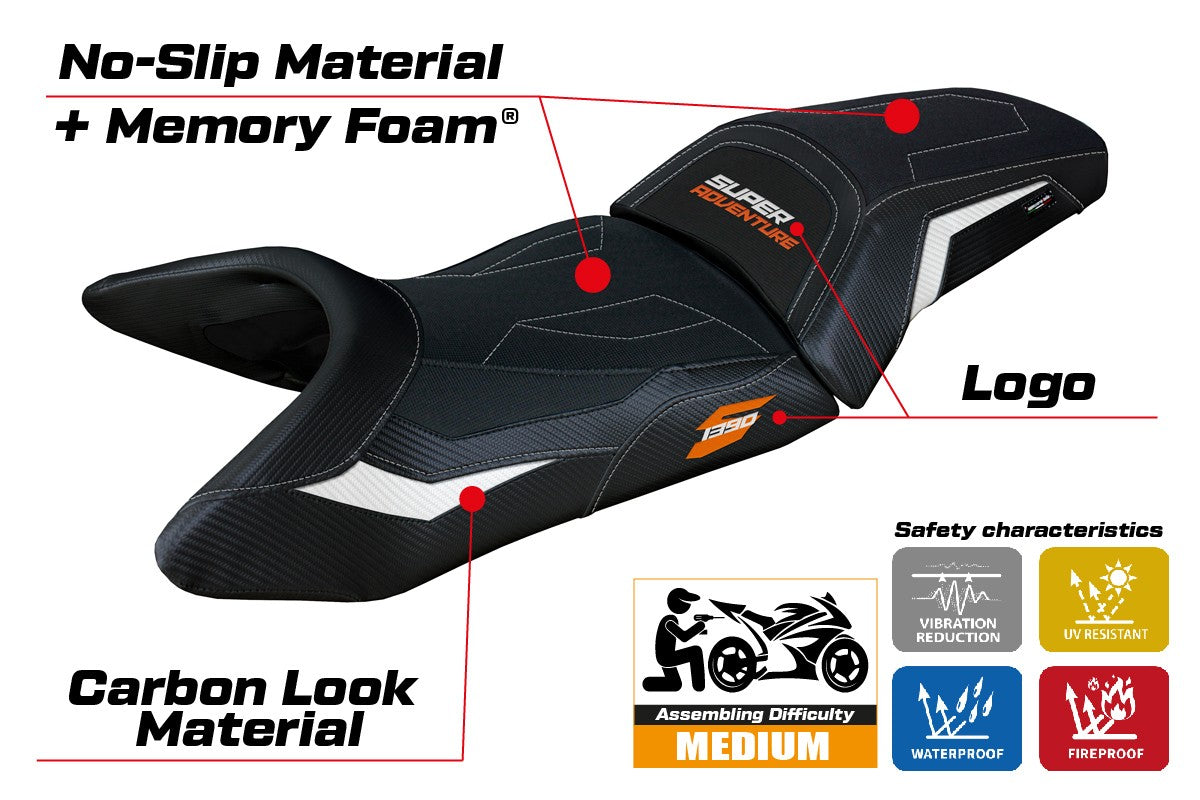 KTM 1390 Super Adventure S 2025 Seat Cover Tappezzeria Italia TPZ Comfort White Black