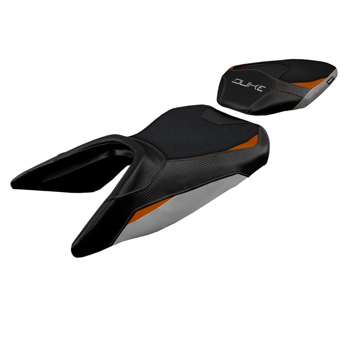 KTM 250 Duke 2017-2023 Seat Cover Tappezzeria Italia TPZ in Silver, Orange, and Black