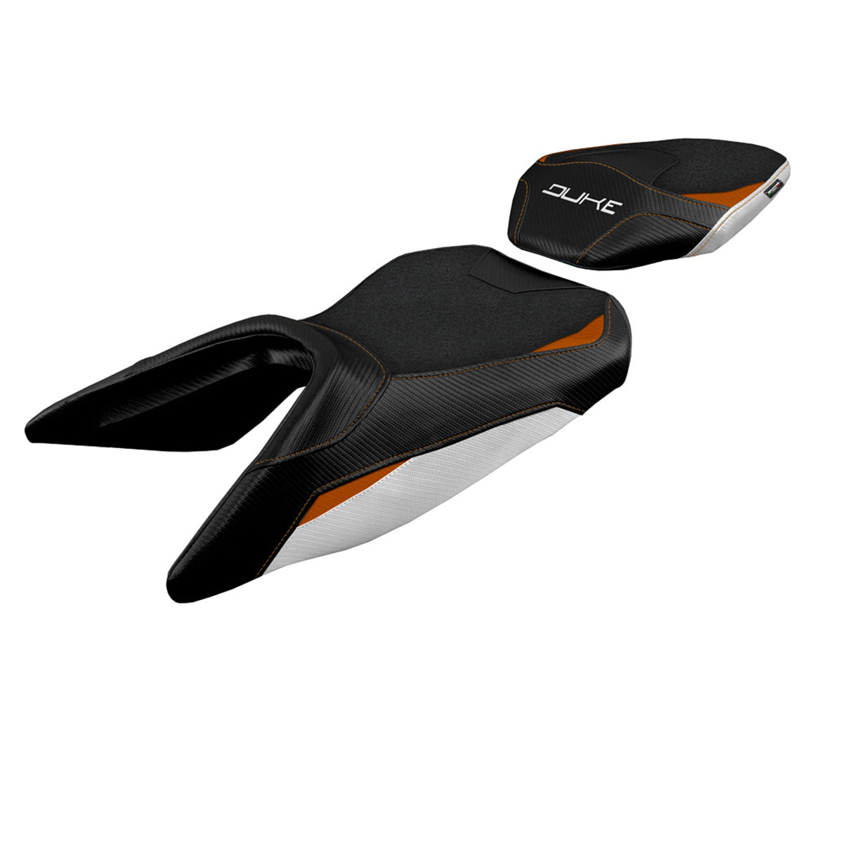 Funda de asiento KTM 250 Duke 2017-2023 Tappezzeria Italia TPZ Ultragrip en blanco y naranja