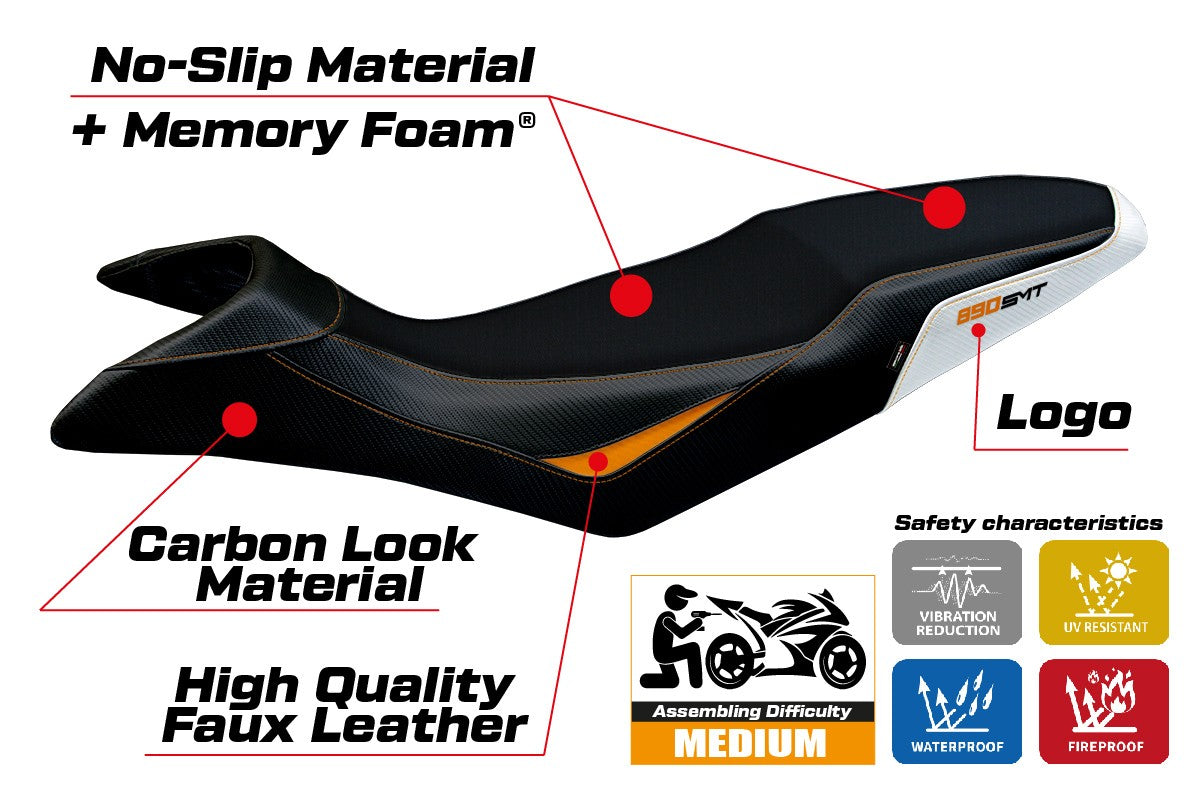 KTM 890 SMT 2023-2026 Seat Cover TPZ Italia Comfort White Orange Black