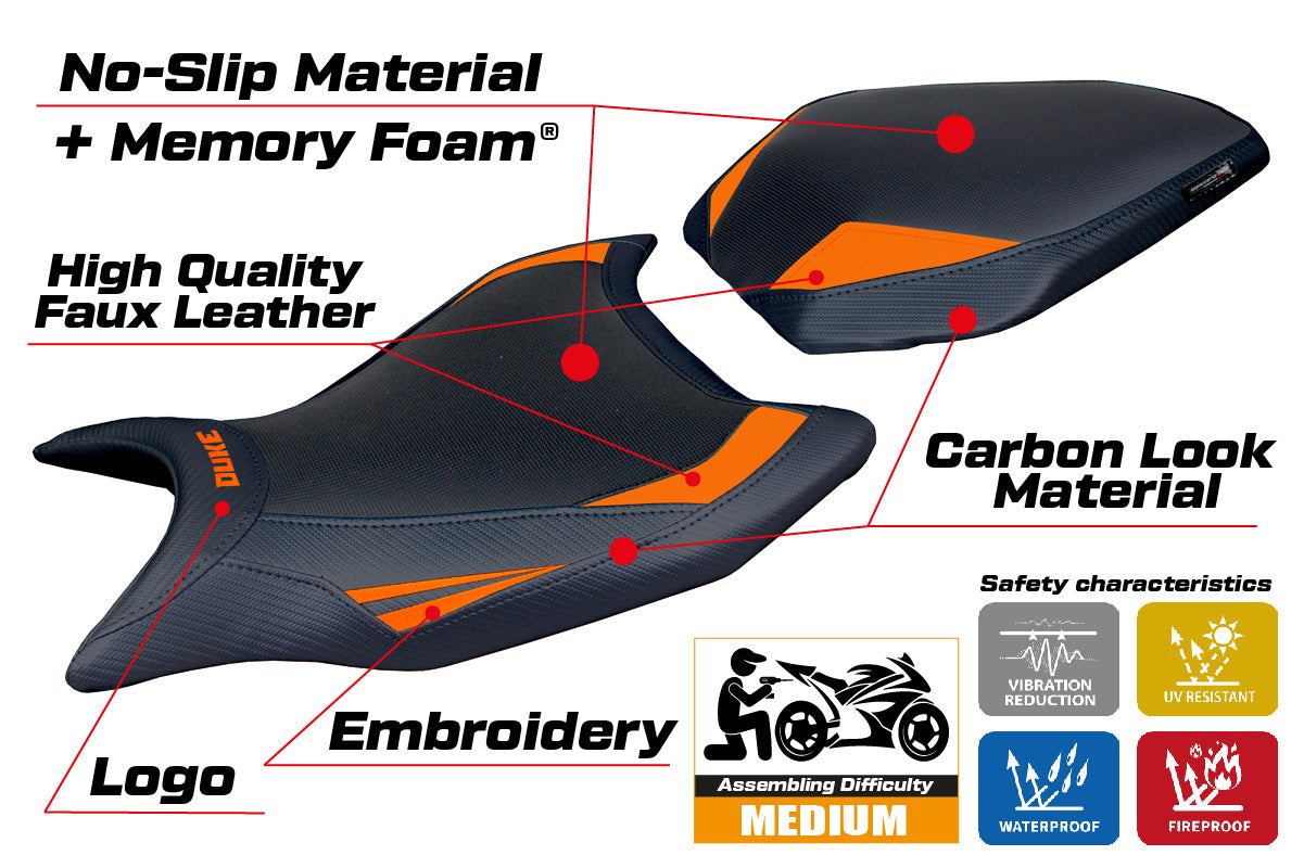 KTM 990 Duke 2024-2025 Seat Cover Tappezzeria Italia TPZ Comfort in Orange and Black