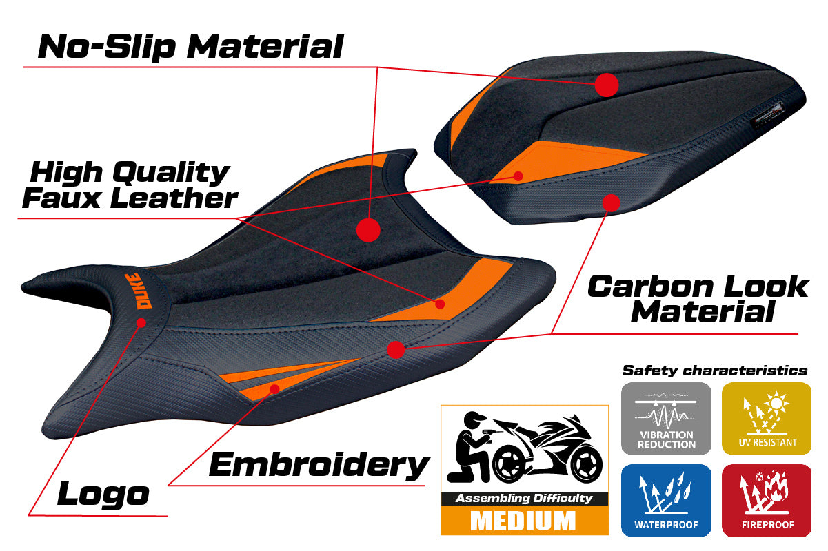 KTM 990 Duke 2024-2025 Seat Cover Tappezzeria Italia TPZ Ultragrip in Orange and Black