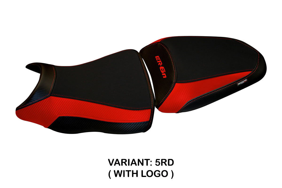 Funda de asiento Kawasaki ER-6N ER-6F 2012-2016 Tappezzeria Italia TPZ en rojo y negro