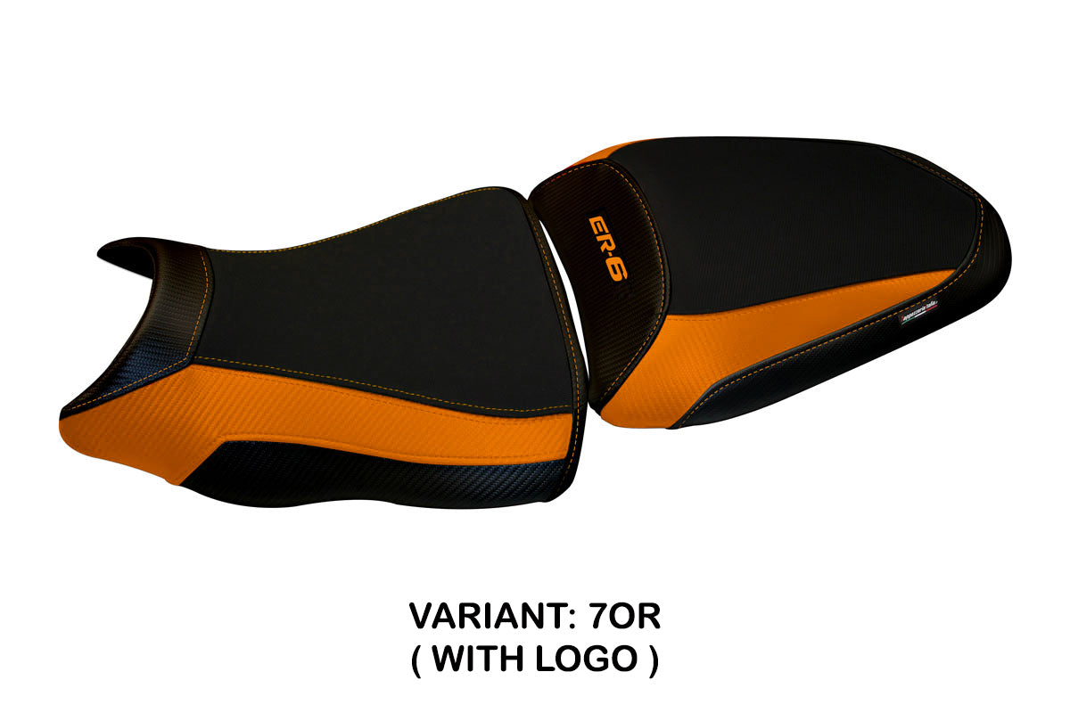 Funda de asiento Kawasaki ER-6N ER-6F 2012-2016 Tappezzeria Italia TPZ en naranja y negro