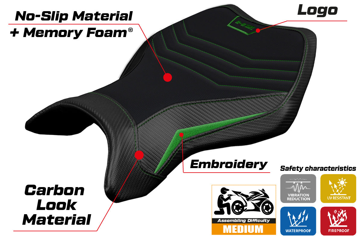 Funda de asiento Kawasaki Ninja H2 H2R 2015-2025 Tappezzeria Italia TPZ Comfort en verde