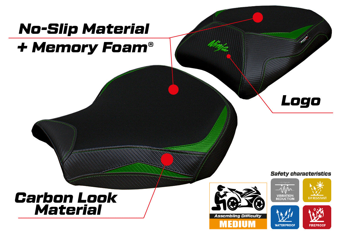 Funda de asiento Kawasaki Ninja H2 1000SX 2018-2025 Tappezzeria Italia TPZ Comfort en verde