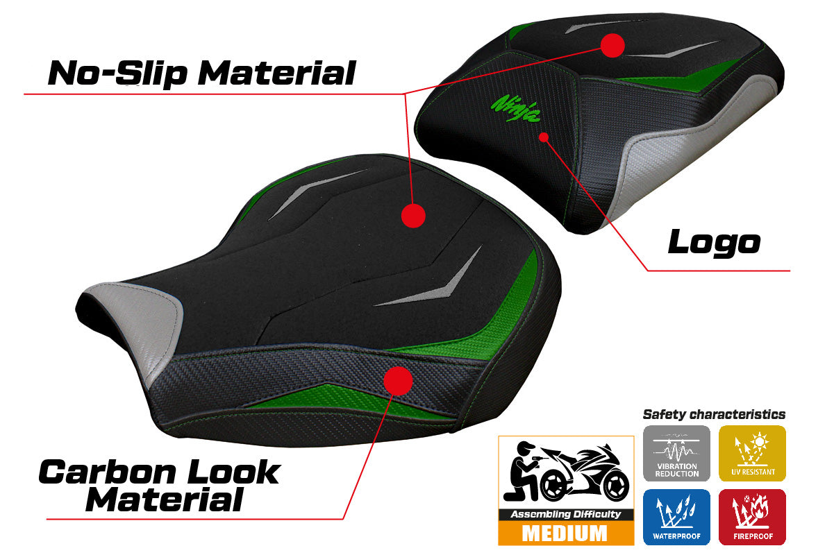 Kawasaki Ninja H2 1000SX 2018-2025 Seat Cover Tappezzeria Italia TPZ Ultragrip in Green and Silver