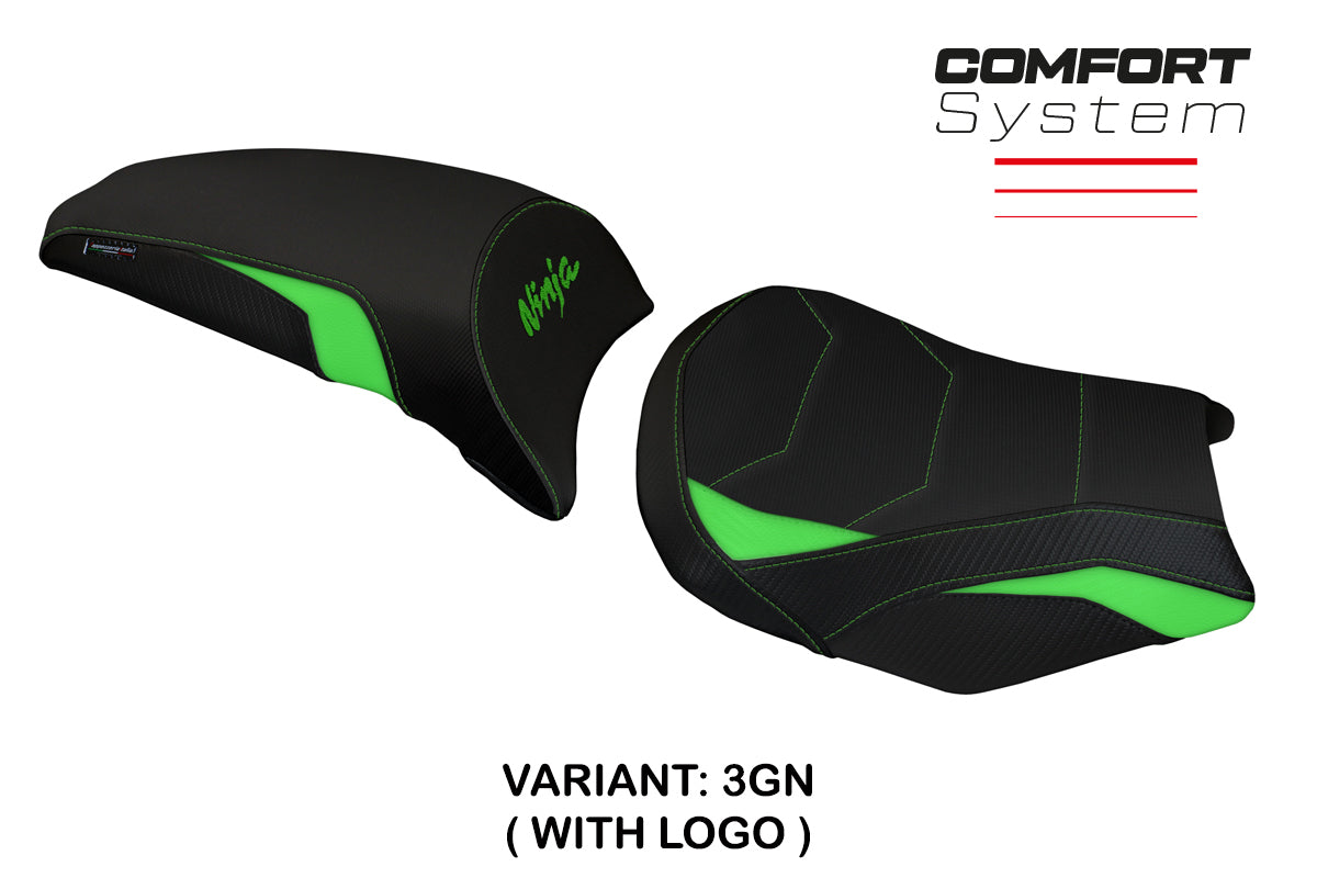 Funda de asiento Kawasaki Ninja 650 2017-2025 Tappezzeria Italia TPZ Comfort en verde y negro