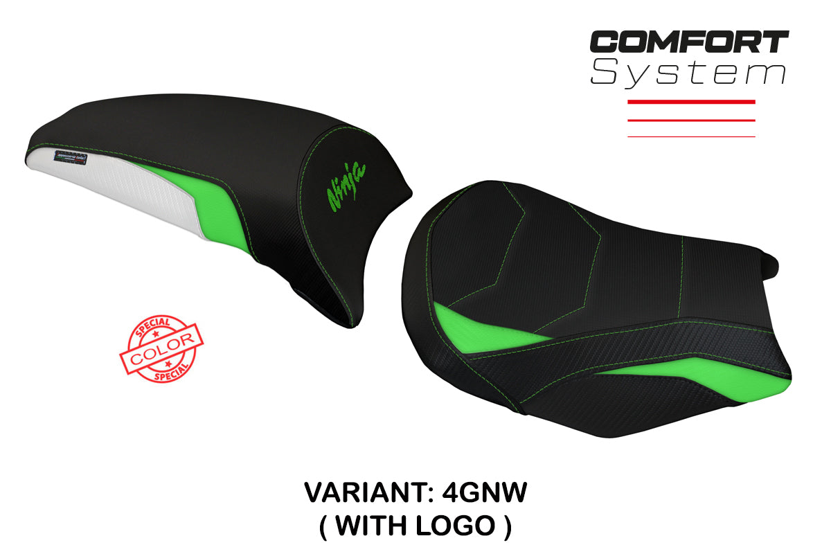 Kawasaki Ninja 650 Z650 2017-2025 Seat Cover Tappezzeria Italia TPZ Comfort in Green and White