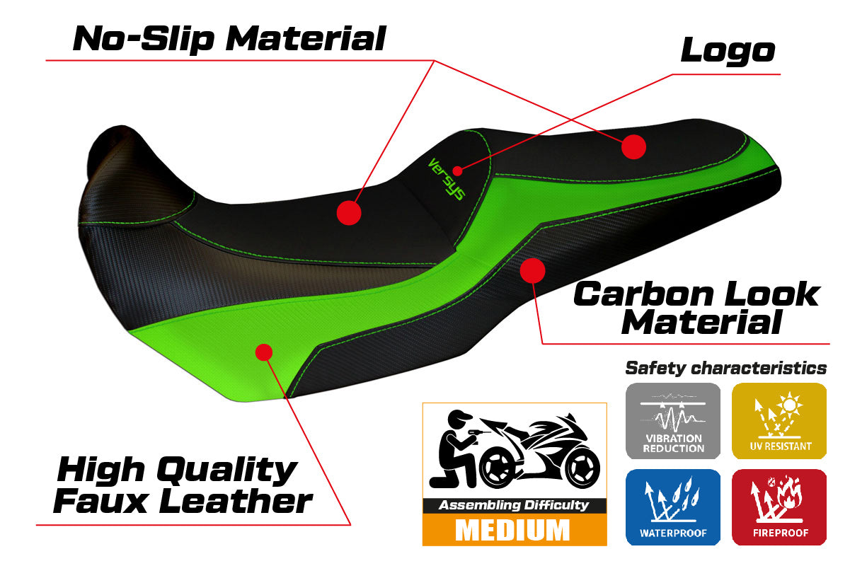 Kawasaki Versys 1000 2011-2018 Seat Cover Tappezzeria Italia TPZ in Green and Black