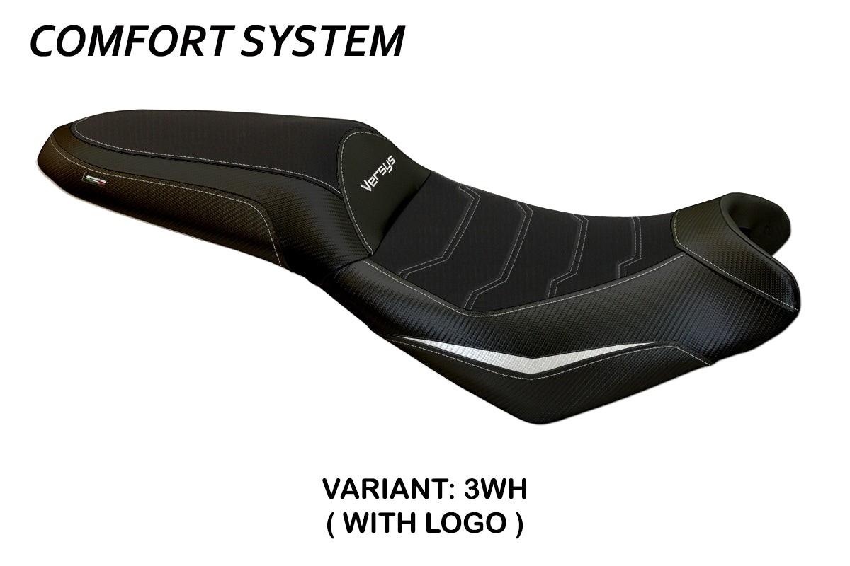 Funda de asiento Kawasaki Versys 650 2007-2025 Tappezzeria Italia TPZ Comfort en blanco y negro