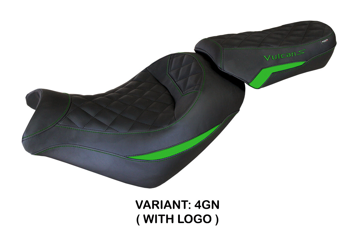 Funda de asiento Kawasaki Vulcan 650 S 2014-2025 Tappezzeria Italia TPZ en verde y negro
