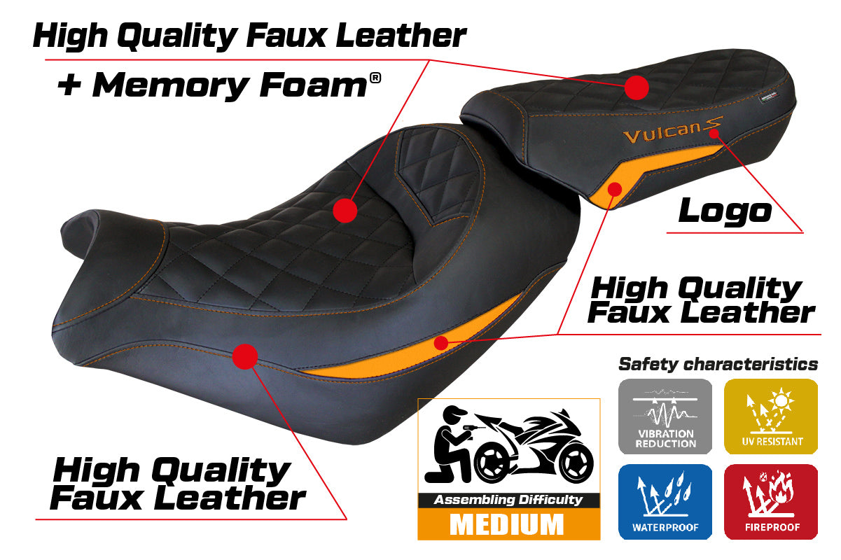Kawasaki Vulcan 650 S 2014-2025 Seat Cover Tappezzeria Italia TPZ Comfort in Orange and Black