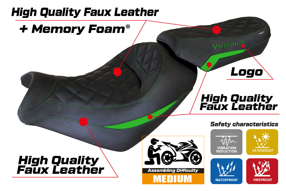 Kawasaki Vulcan 650 S 2014-2025 Seat Cover Tappezzeria Italia TPZ Comfort in Green and Black