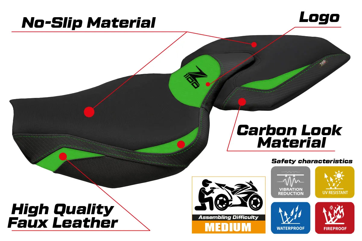 Kawasaki Z1100 2026 Seat Cover TPZ Italia Comfort Green Black