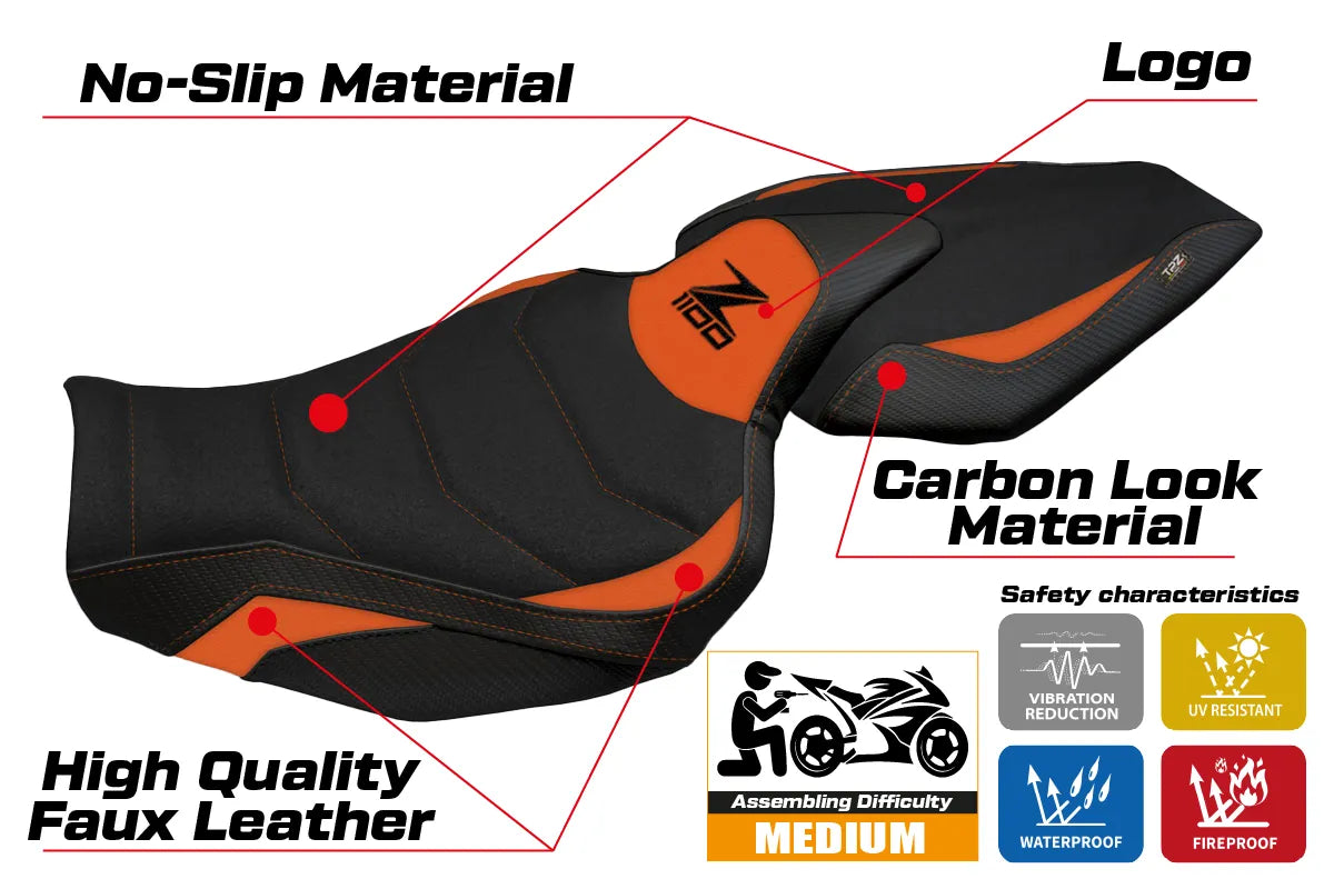 Kawasaki Z1100 2026 Seat Cover TPZ Italia Ultragrip Orange Black