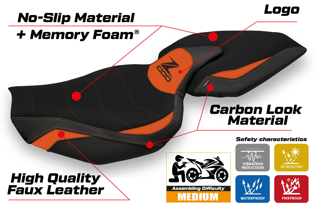 Kawasaki Z1000 2014-2021 Seat Cover Tappezzeria Italia TPZ Comfort in Orange and Black