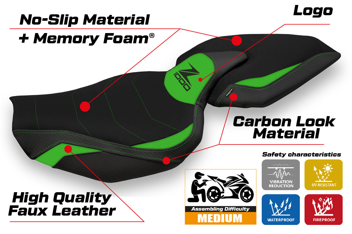 Kawasaki Z1000 2014-2021 Seat Cover Tappezzeria Italia TPZ Comfort in Green and Black