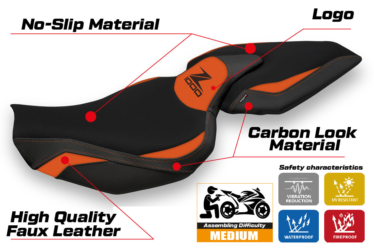 Kawasaki Z1000 2014-2021 Seat Cover Tappezzeria Italia TPZ in Orange and Black