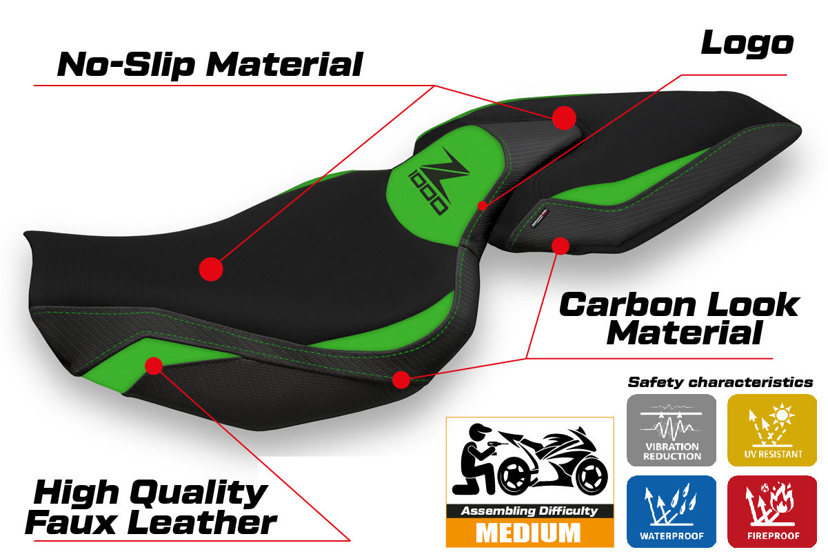 Kawasaki Z1000 2014-2021 Seat Cover Tappezzeria Italia TPZ in Green and Black