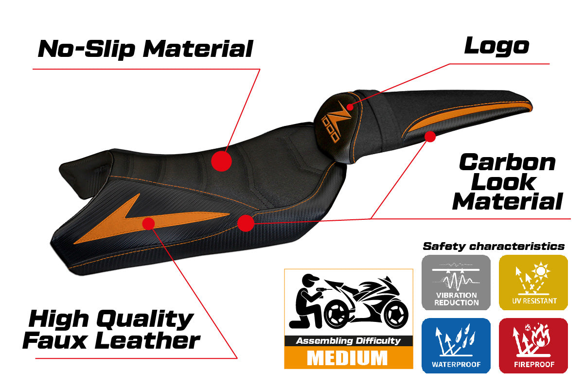 Kawasaki Z1000 2010-2013 Seat Cover Tappezzeria Italia TPZ Ultragrip in Orange Black