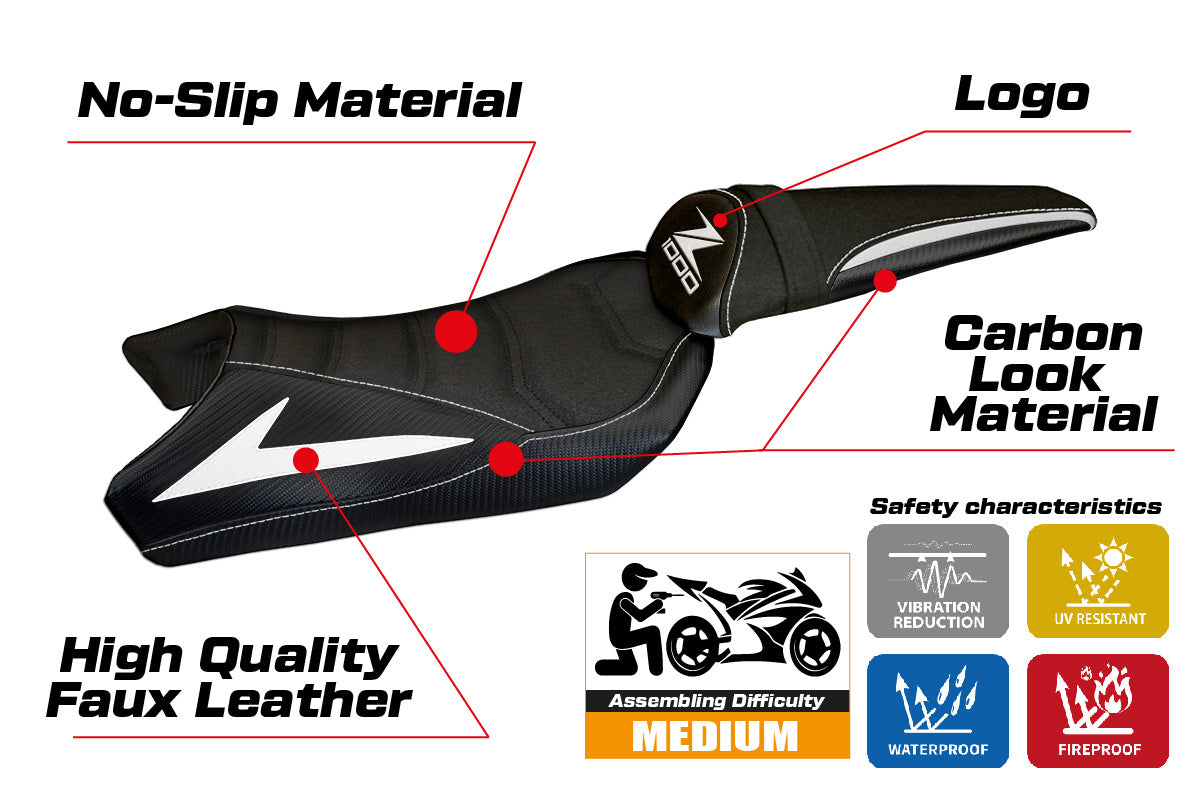 Kawasaki Z1000 2010-2013 Seat Cover Tappezzeria Italia TPZ Ultragrip in White and Black