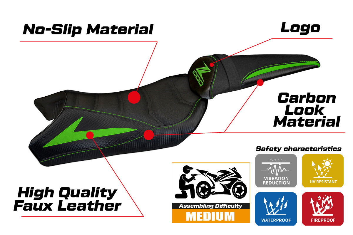 Kawasaki Z1000 2010-2013 Seat Cover Tappezzeria Italia TPZ Ultragrip in Green and Black