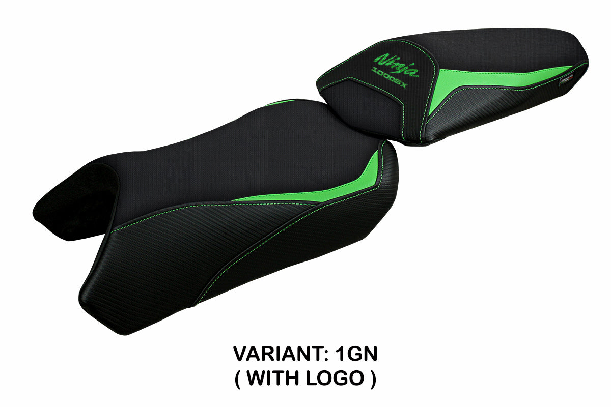 Funda de asiento Kawasaki Ninja 1000 / 1000 SX 2020-2024 Tappezzeria Italia TPZ en verde y negro