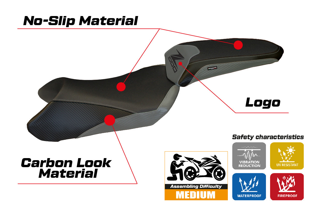 Kawasaki Ninja 1000 Z1000 SX 2011-2016 Seat Cover Tappezzeria Italia TPZ in Grey and Black