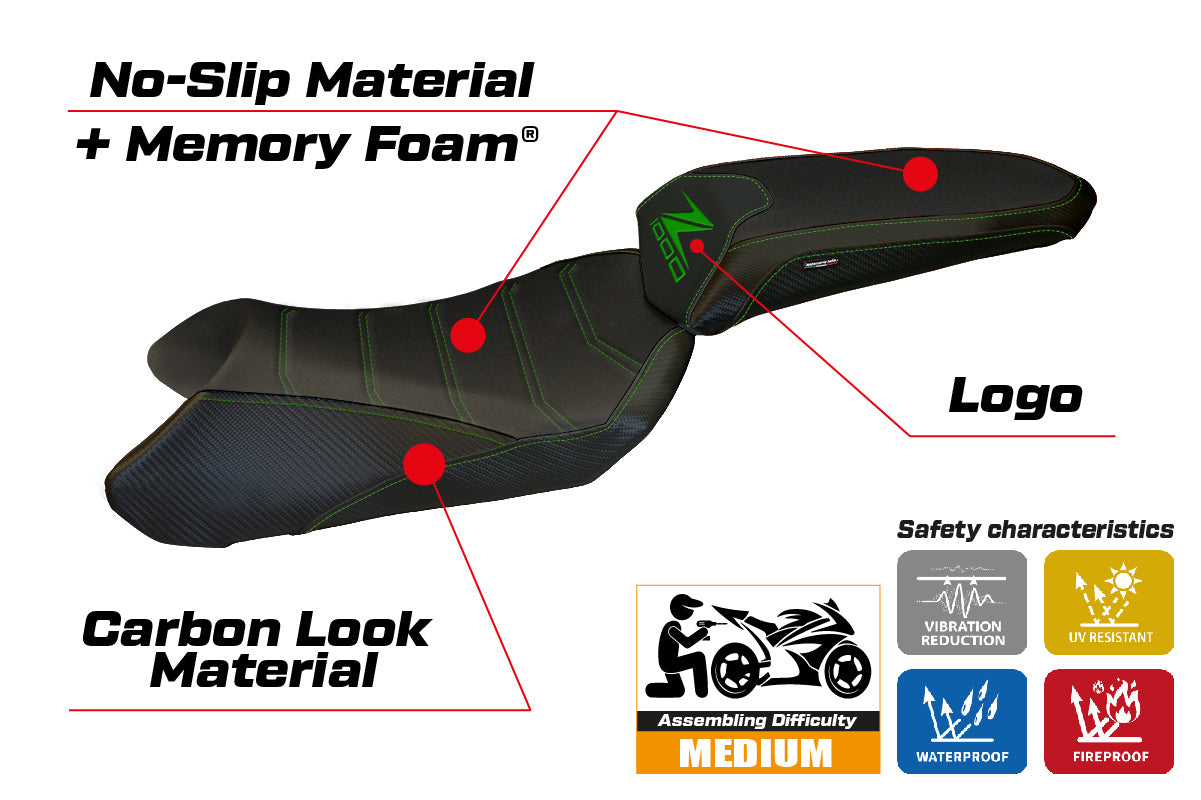 Funda de asiento Kawasaki Ninja 1000 Z1000 SX 2011-2016 Tappezzeria Italia TPZ Comfort en negro