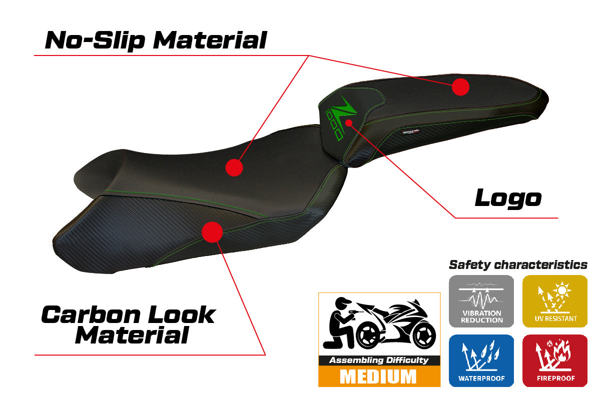 Funda de asiento Kawasaki Ninja 1000 Z1000 SX 2017-2019 Tappezzeria Italia TPZ en negro