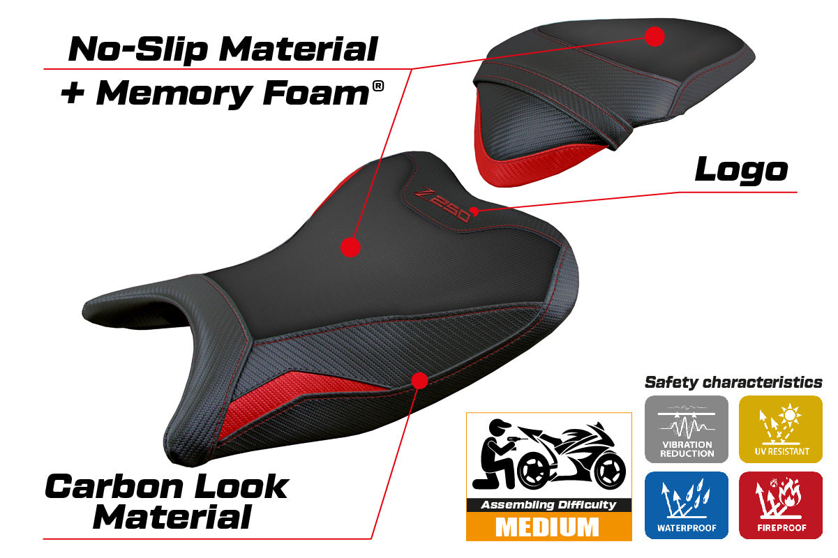 Kawasaki Z250 2019 2020 Seat Cover Tappezzeria Italia TPZ Comfort in Red and Black