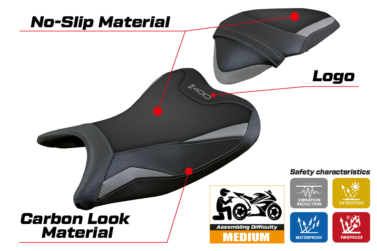 Kawasaki Z400 2018-2023 Seat Cover Tappezzeria Italia TPZ Grey Black