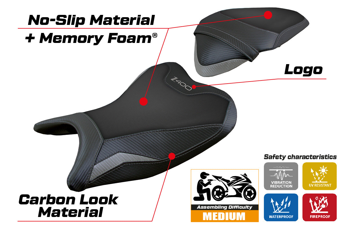 Kawasaki Z400 2018-2023 Seat Cover Tappezzeria Italia TPZ Comfort Grey Black