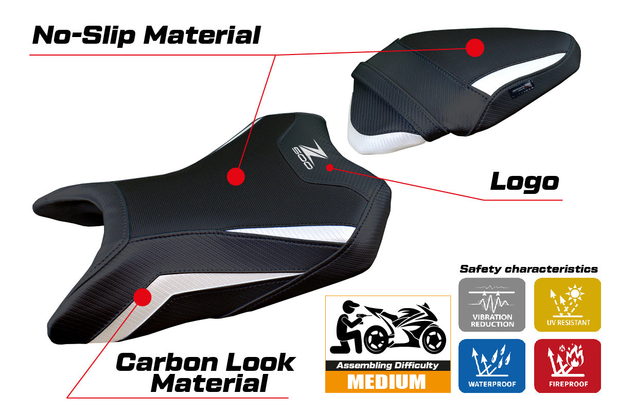 Funda de asiento Kawasaki Z500 2024-2025 Tappezzeria Italia TPZ en blanco y negro