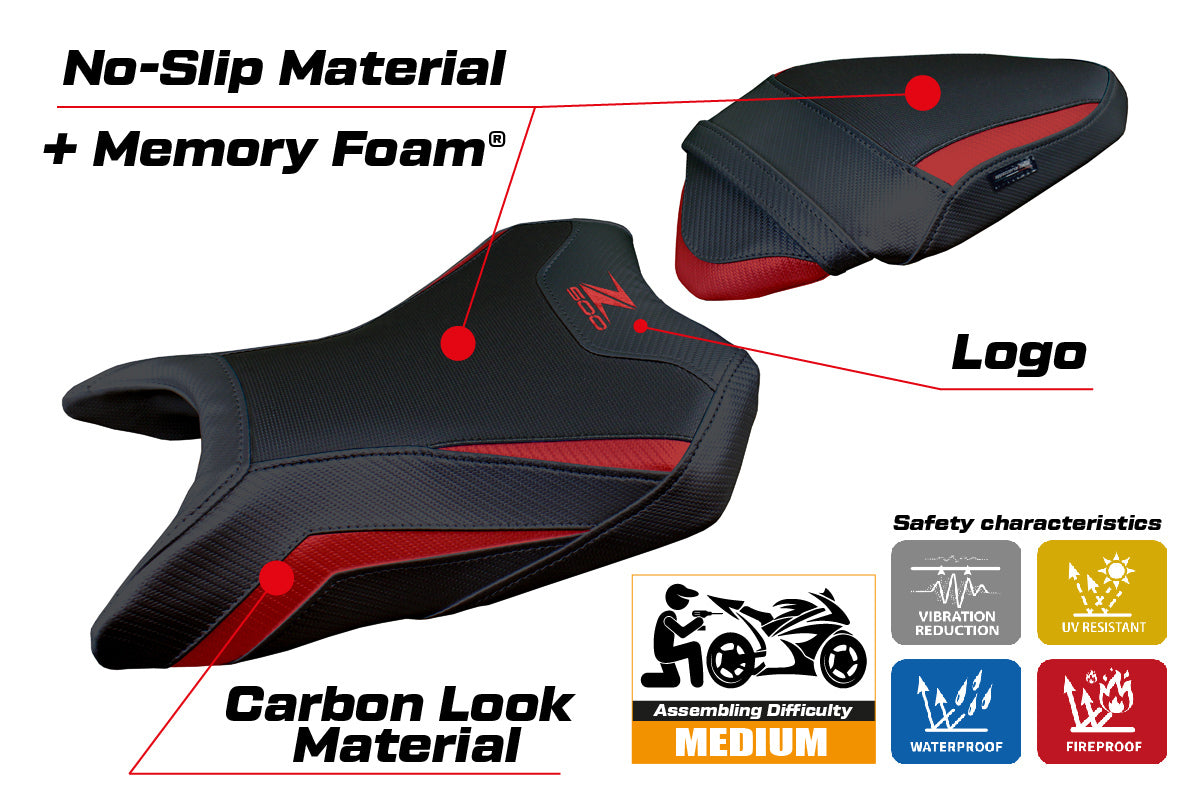 Funda de asiento Kawasaki Z500 2024-2025 Tappezzeria Italia TPZ Comfort en rojo oscuro y negro
