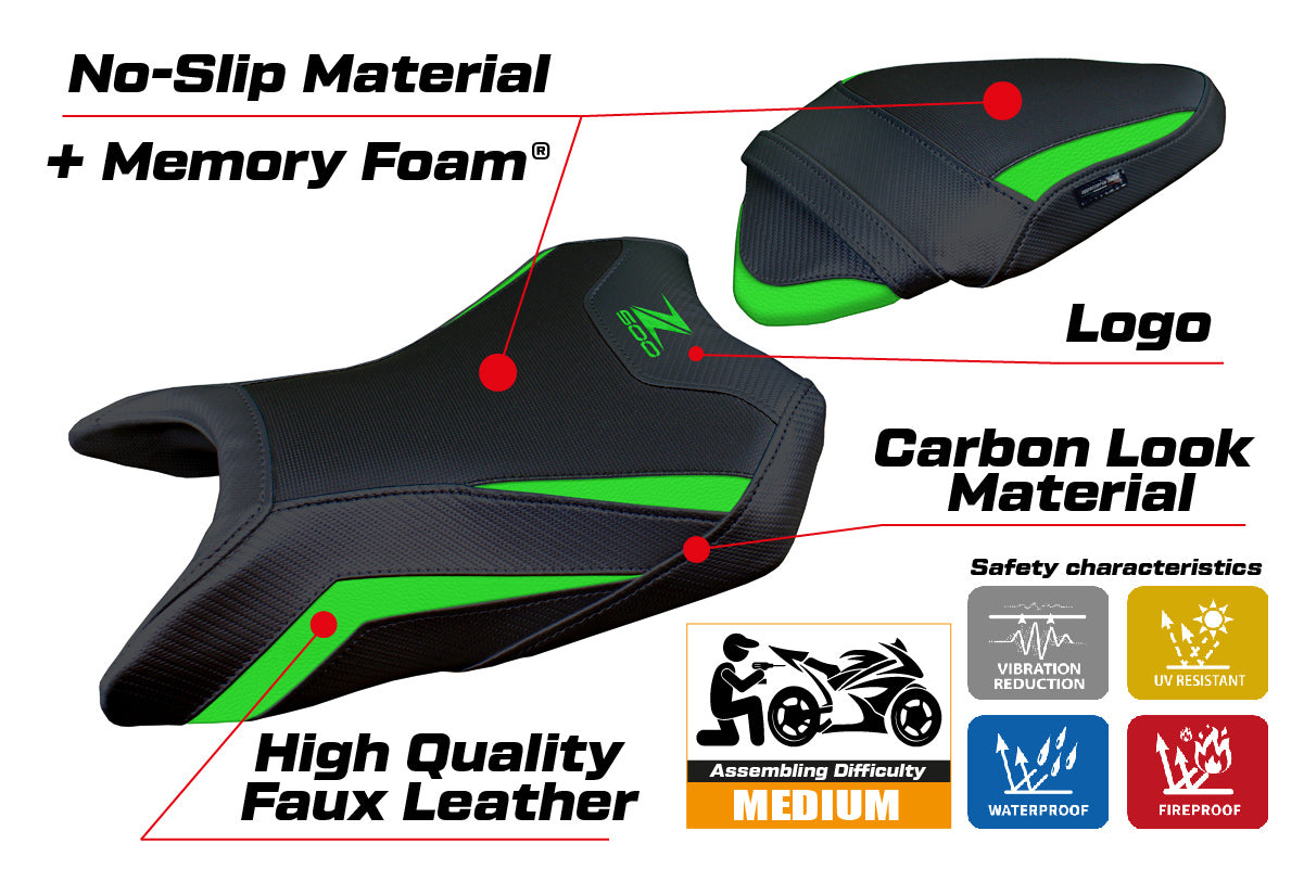 Kawasaki Z500 2024-2025 Seat Cover Tappezzeria Italia TPZ Comfort in Green and Black