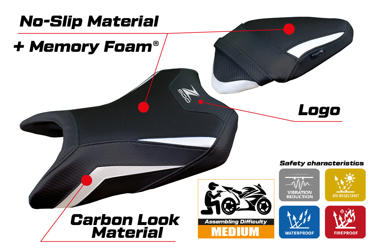 Kawasaki Z500 2024-2025 Seat Cover Tappezzeria Italia TPZ Comfort in White and Black