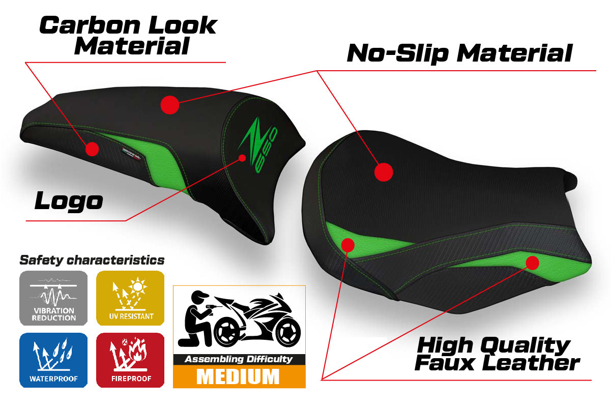 Funda de asiento Kawasaki Z650 2017-2025 Tappezzeria Italia TPZ en verde y negro
