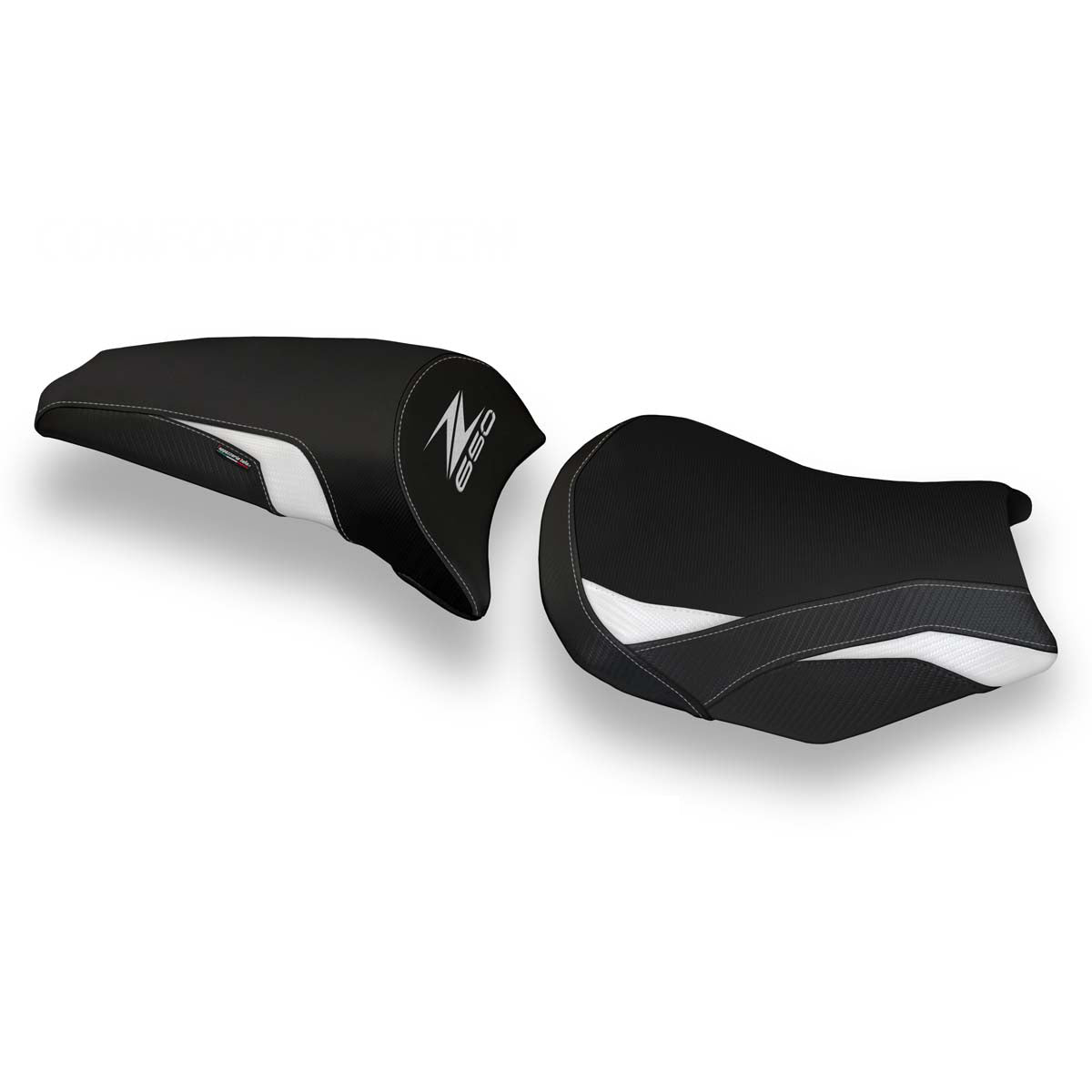 Funda de asiento Kawasaki Z650 2017-2025 Tappezzeria Italia TPZ Comfort en blanco y negro