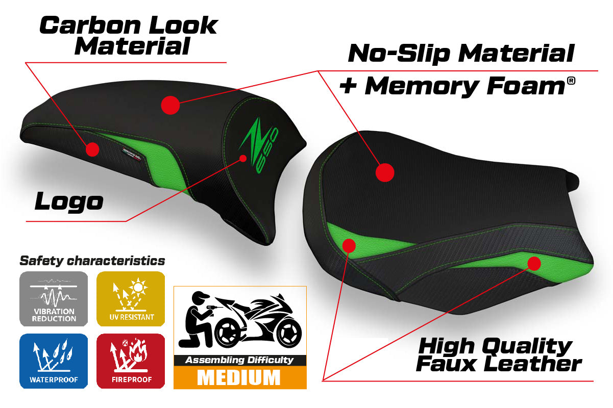 Funda de asiento Kawasaki Z650 2017-2025 Tappezzeria Italia TPZ Comfort en verde y negro